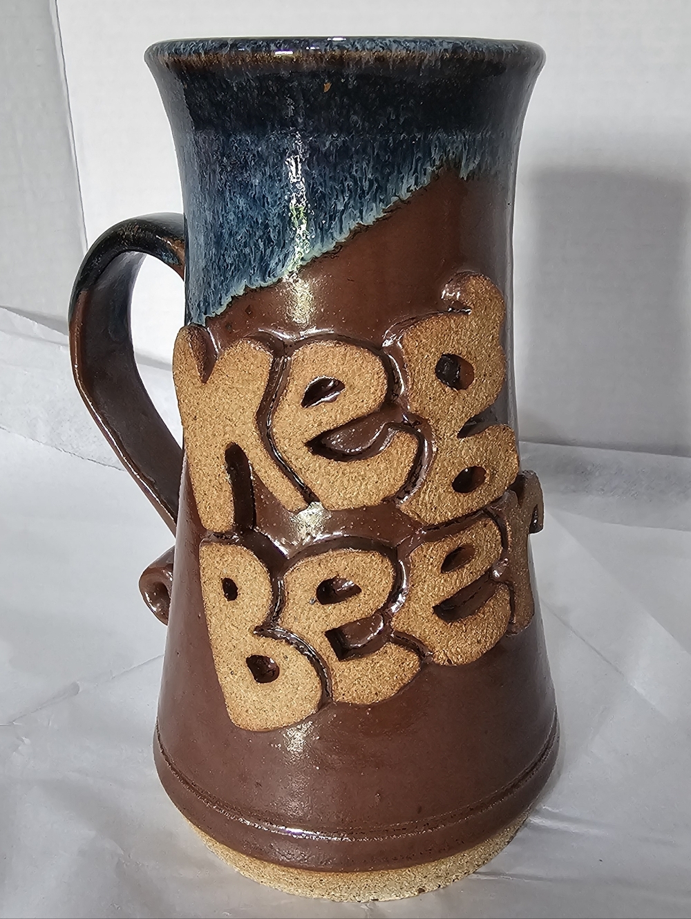 Unique Handmade Pottery Stoneware? Beer Keg Mug Stein "Keg Beer" Large